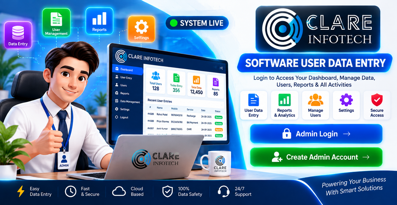 Clare Infotech Software User Data Entry Login